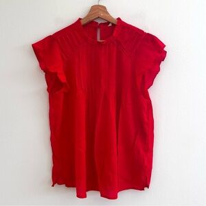 Nanette Lepore Red Pleated Flutter Sleeve Blouse Top Workwear Casual Chic NWT